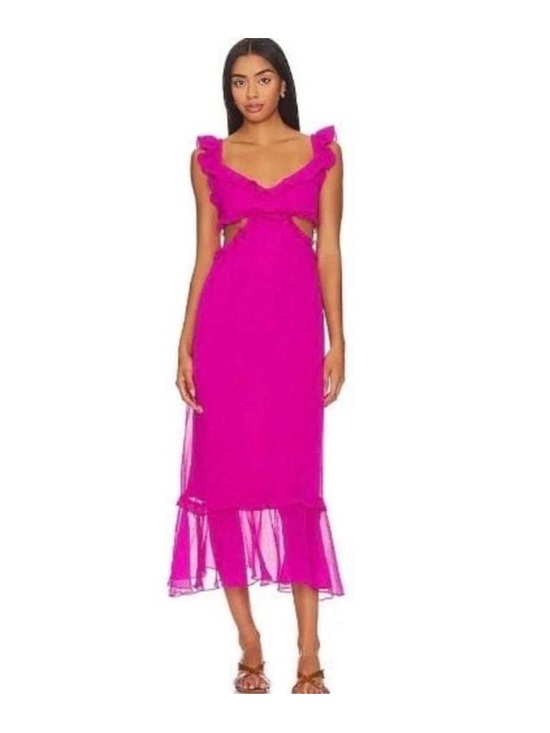 Show Me Your MuMu Dresses & Skirts - Show Me Your MuMu Bright Fuchsia Ruffle Midi Dress